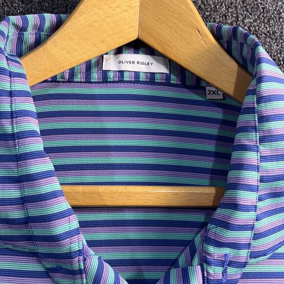 Oliver Ridley Polo Shirt Mens Size‎ 2XL Multicolor Stripe Comfort Short Sleeve - Picture 3 of 12